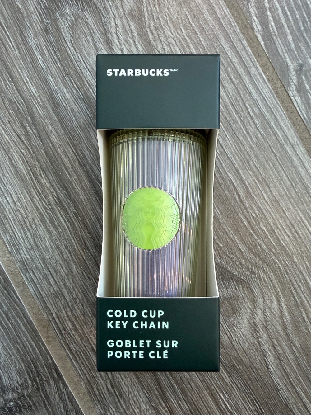 NEW Starbucks Iridescent Cold Cup Key Chain with Neon Green Logo